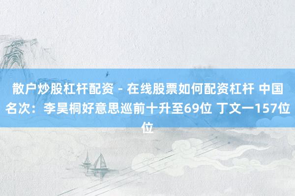 散户炒股杠杆配资 - 在线股票如何配资杠杆 中国名次：李昊桐好意思巡前十升至69位 丁文一157位