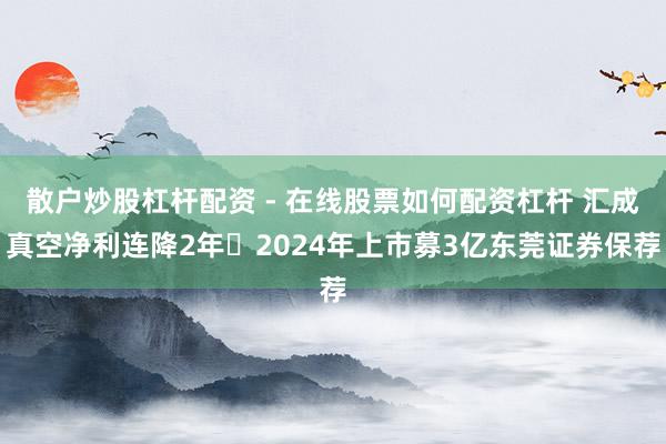 散户炒股杠杆配资 - 在线股票如何配资杠杆 汇成真空净利连降2年 2024年上市募3亿东莞证券保荐